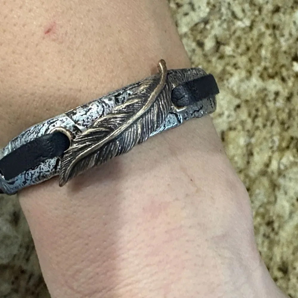 Silver and Black Feather Bracelet